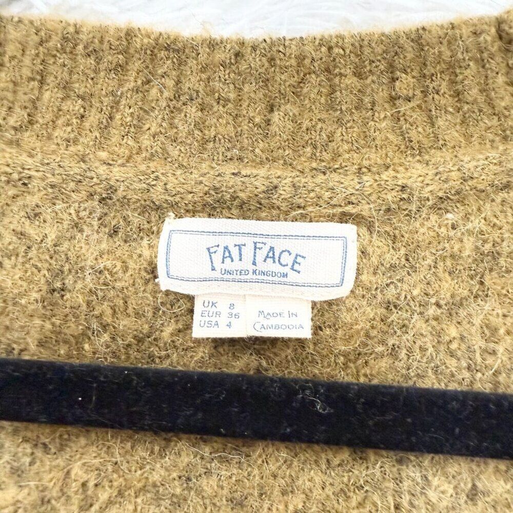 Women Fatface V Neck Alpaca Wool Blend Sacha Longline Jumper Dark Mustard Size 4 - Picture 6 of 9